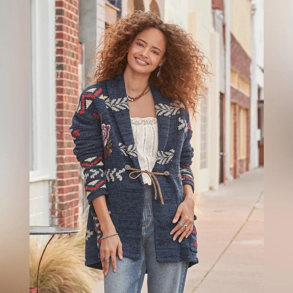 🌺SUNDANCE KATIA HERITAGE CARDIGAN IN INDIGO L - Picture 2 of 12